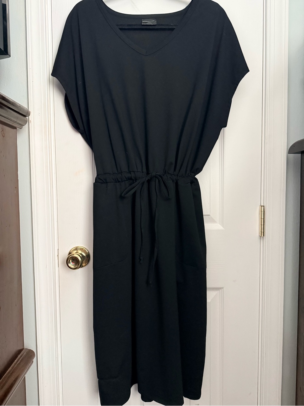 Classic Black V-Neck Drawstring Women’s Dress